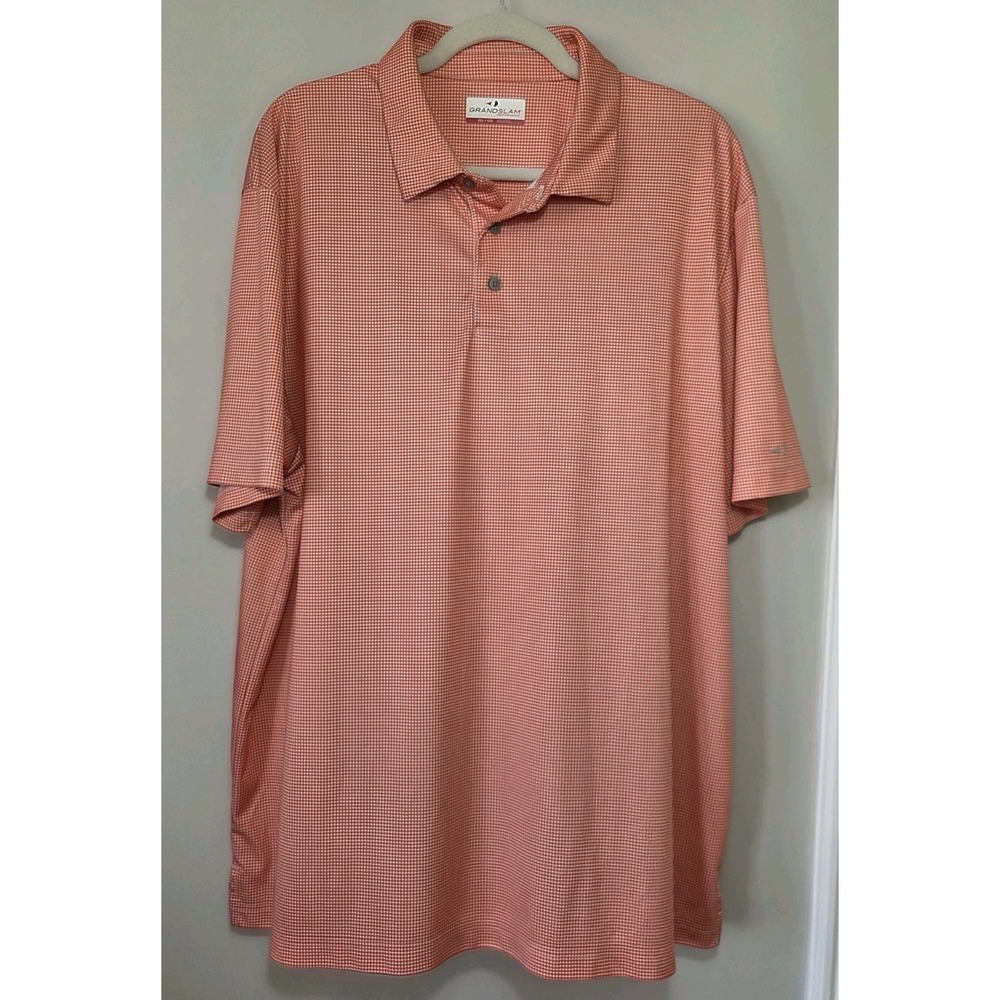 Grand Slam Men's Golf Polo Shirt Preformance XXL Short Sleeve Orange Check